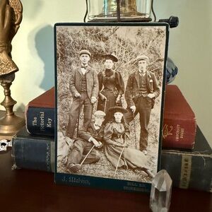 Antique Cabinet Photo Hikers with Dog